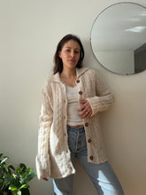 Load image into Gallery viewer, LL Bean Cream Cable Knit Long Cardigan