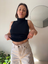 Load image into Gallery viewer, Deep Black 100% Cashmere Sleeveless Turtleneck