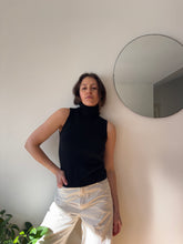 Load image into Gallery viewer, Deep Black 100% Cashmere Sleeveless Turtleneck