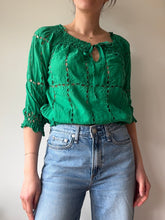 Load image into Gallery viewer, Green Eyelet Blouse