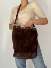 Load image into Gallery viewer, Vintage Dark Brown Suede Bucket Bag
