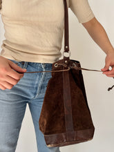 Load image into Gallery viewer, Vintage Dark Brown Suede Bucket Bag
