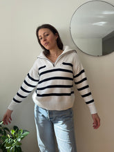 Load image into Gallery viewer, Black And White Striped Sailor Neck Sweater
