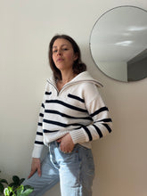 Load image into Gallery viewer, Black And White Striped Sailor Neck Sweater
