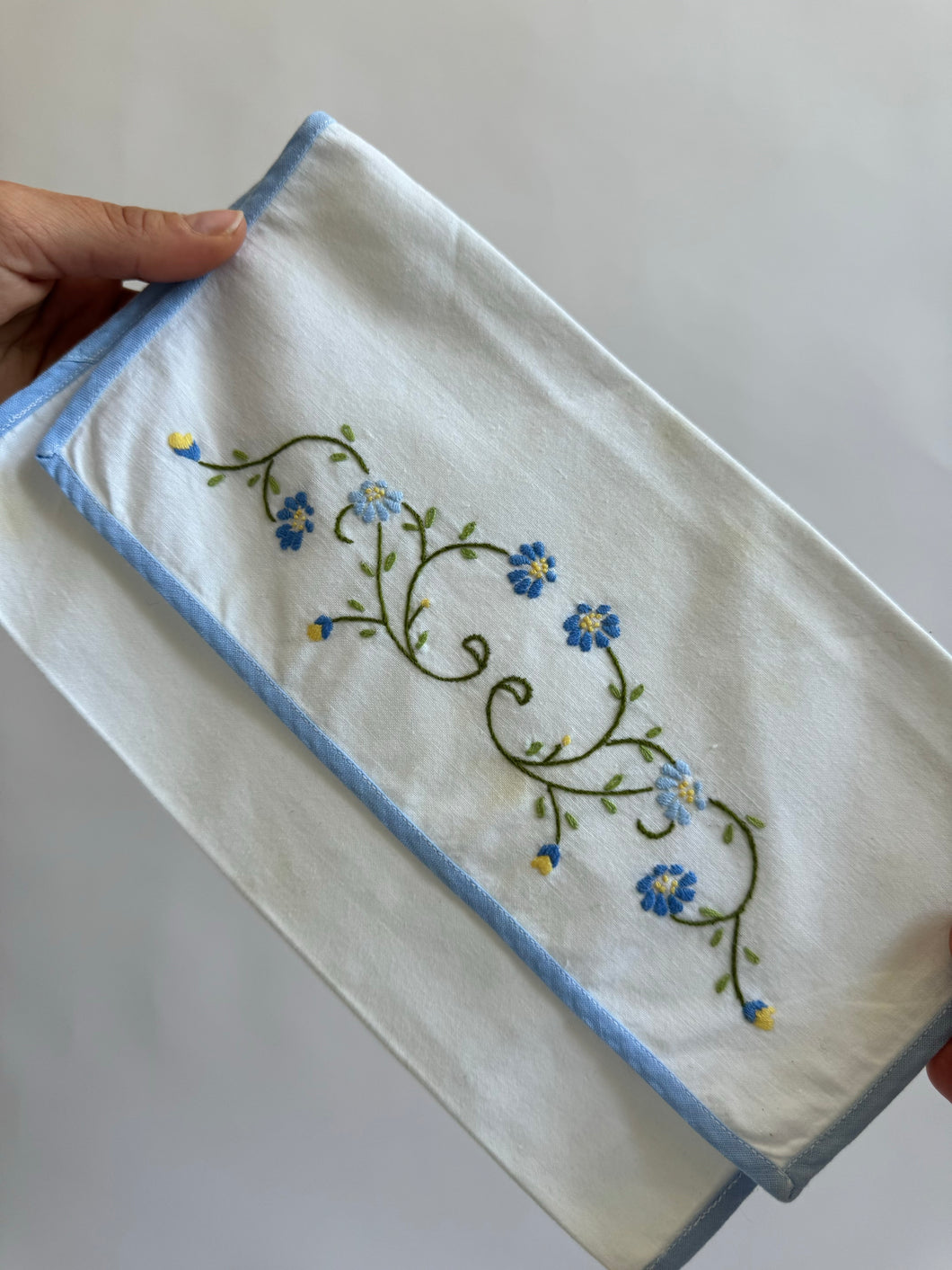 Vintage Hand Emboridered Blue And White Pouch