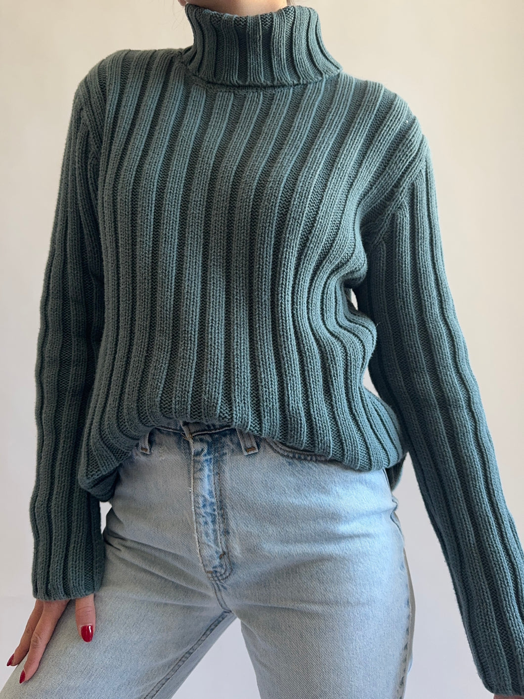 Teal Thick Ribbed Turtlneck