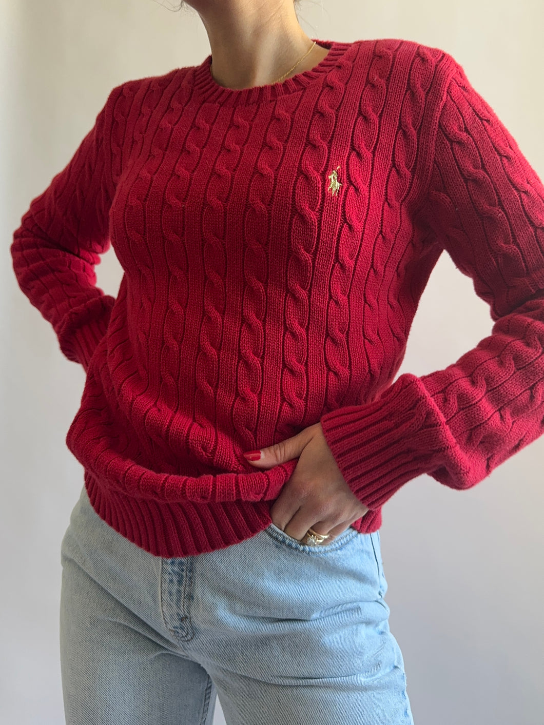 Cherry Red Cable Knit